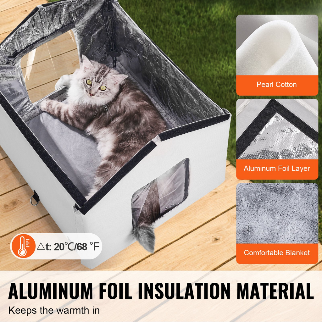 Glamorous Pups : VEVOR Heated Cat House – Gray (Middle) | Outdoor Kitty Shelter with Timer, 600D Oxford Cloth Foldable Cat Shelter with Heated Pad for Winter Warmth & Comfort