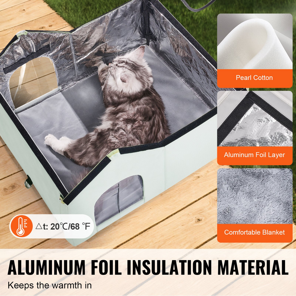 Glamorous Pups : VEVOR Heated Cat House – Large Outdoor Foldable 600D Oxford Cloth Kitty Shelter with Adjustable Temperature & Timer | Waterproof Heated Pad Winter Cat Bed (Green)