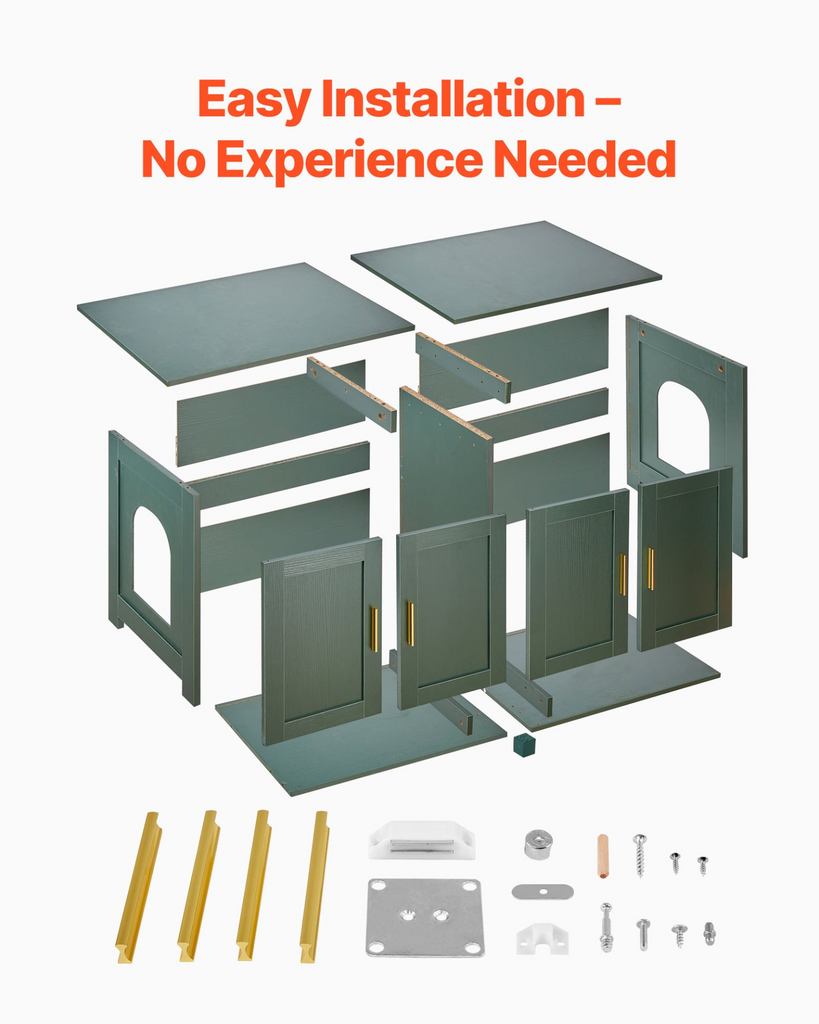 Glamorous Pups : VEVOR Cat Litter Box Enclosure for Multi Cats – 47.2" Hidden Litter Box Cabinet with 4 Rattan Doors & Dual Entries | Retro Green Wooden Cat Washroom Furniture with Gold Handles