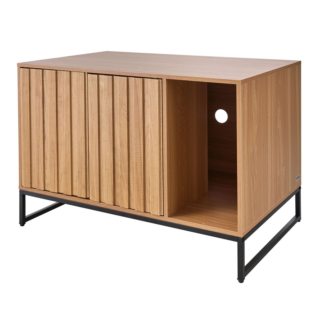 Glamorous Pups : VEVOR Cat Litter Box Enclosure Furniture – 31.5" Hidden Litter Box Cabinet with Scratch Pad & Storage | Waterproof Cat Washroom End Table & Cat House for Bedroom or Living Room