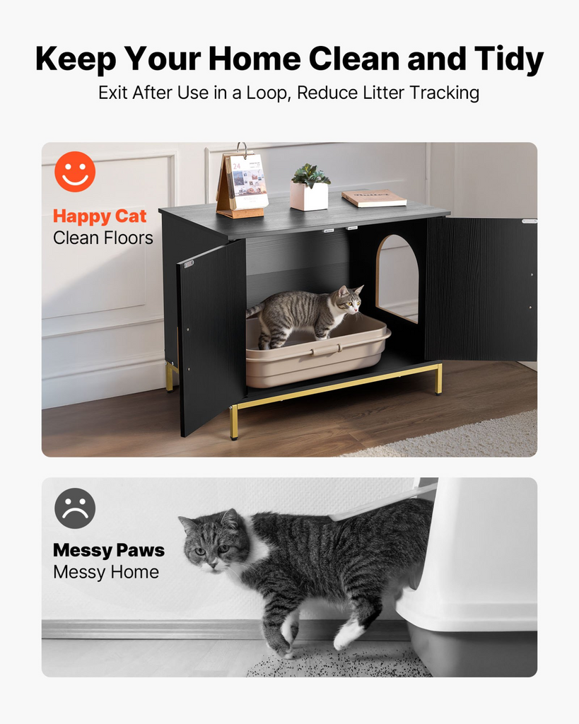 Glamorous Pups : VEVOR Cat Litter Box Enclosure Furniture – 27.6" Modern Hidden Litter Box Cabinet with Metal Legs & Handle | Stylish Cat Washroom End Table for Bedroom or Living Room