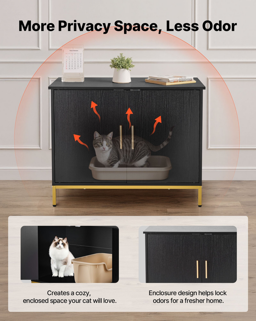 Glamorous Pups : VEVOR Cat Litter Box Enclosure Furniture – 27.6" Modern Hidden Litter Box Cabinet with Metal Legs & Handle | Stylish Cat Washroom End Table for Bedroom or Living Room
