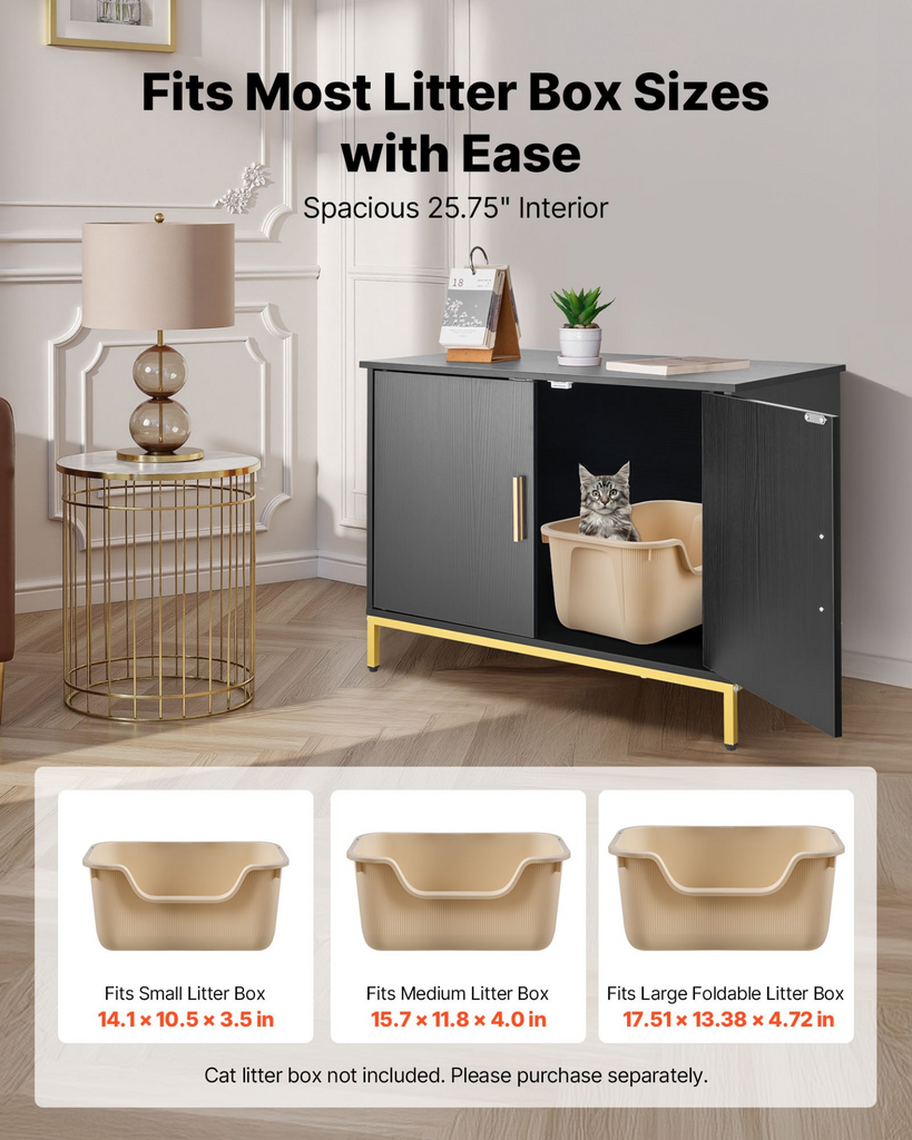 Glamorous Pups : VEVOR Cat Litter Box Enclosure Furniture – 27.6" Modern Hidden Litter Box Cabinet with Metal Legs & Handle | Stylish Cat Washroom End Table for Bedroom or Living Room