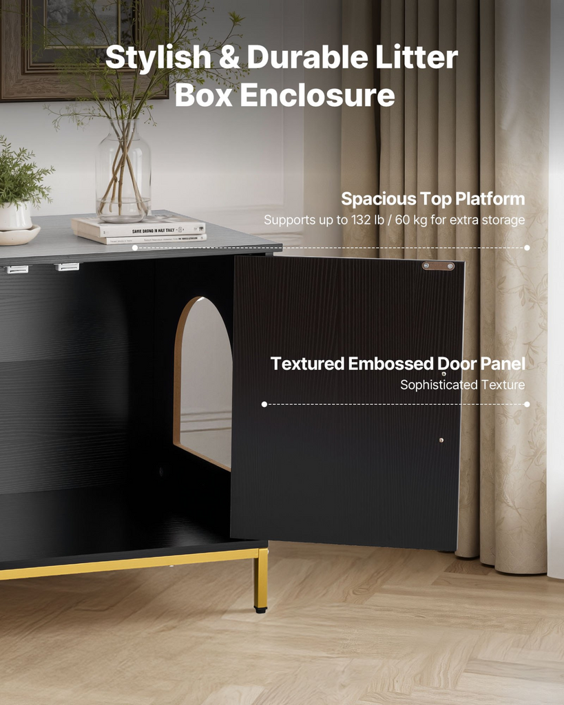 Glamorous Pups : VEVOR Cat Litter Box Enclosure Furniture – 27.6" Modern Hidden Litter Box Cabinet with Metal Legs & Handle | Stylish Cat Washroom End Table for Bedroom or Living Room