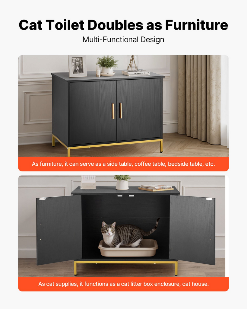 Glamorous Pups : VEVOR Cat Litter Box Enclosure Furniture – 27.6" Modern Hidden Litter Box Cabinet with Metal Legs & Handle | Stylish Cat Washroom End Table for Bedroom or Living Room