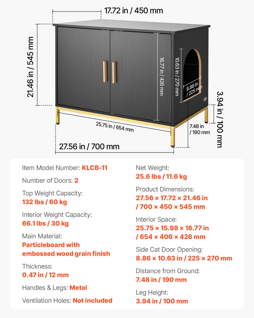 Glamorous Pups : VEVOR Cat Litter Box Enclosure Furniture – 27.6" Modern Hidden Litter Box Cabinet with Metal Legs & Handle | Stylish Cat Washroom End Table for Bedroom or Living Room