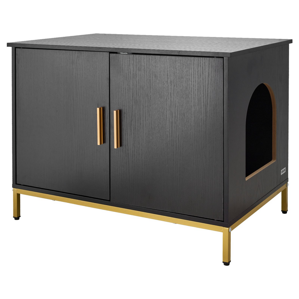 Glamorous Pups : VEVOR Cat Litter Box Enclosure Furniture – 27.6" Modern Hidden Litter Box Cabinet with Metal Legs & Handle | Stylish Cat Washroom End Table for Bedroom or Living Room