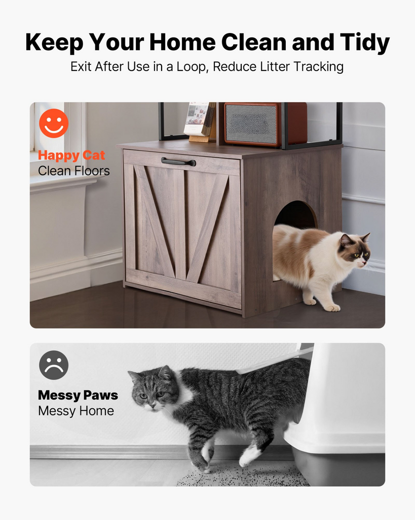 Glamorous Pups : VEVOR Cat Litter Box Enclosure Furniture – 23.6" Hidden Litter Box Cabinet with Storage Shelves | Modern Waterproof Cat Washroom Side Table & Cat House for Living Room