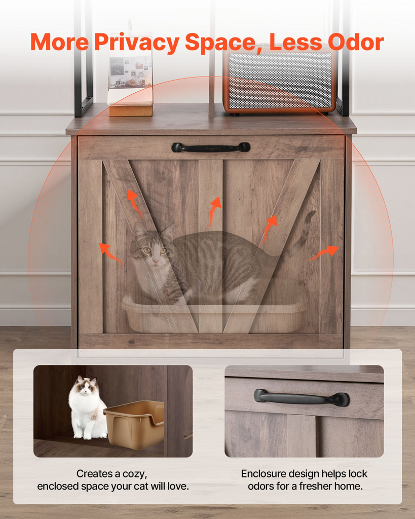 Glamorous Pups : VEVOR Cat Litter Box Enclosure Furniture – 23.6" Hidden Litter Box Cabinet with Storage Shelves | Modern Waterproof Cat Washroom Side Table & Cat House for Living Room