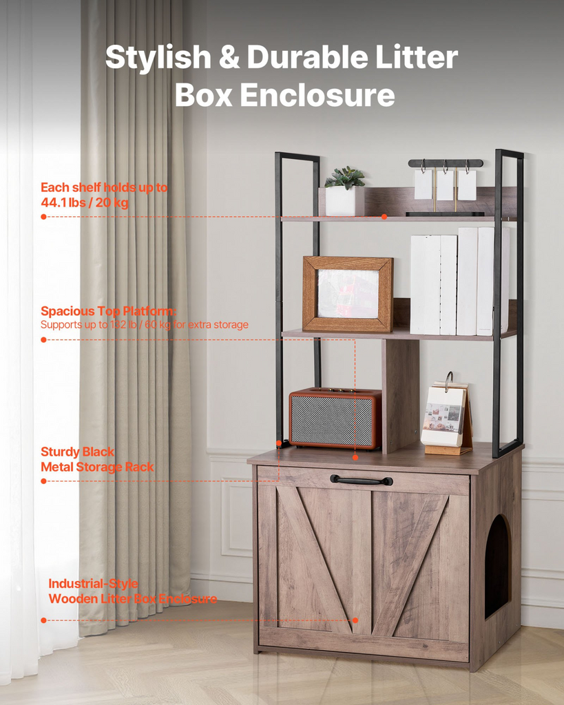 Glamorous Pups : VEVOR Cat Litter Box Enclosure Furniture – 23.6" Hidden Litter Box Cabinet with Storage Shelves | Modern Waterproof Cat Washroom Side Table & Cat House for Living Room