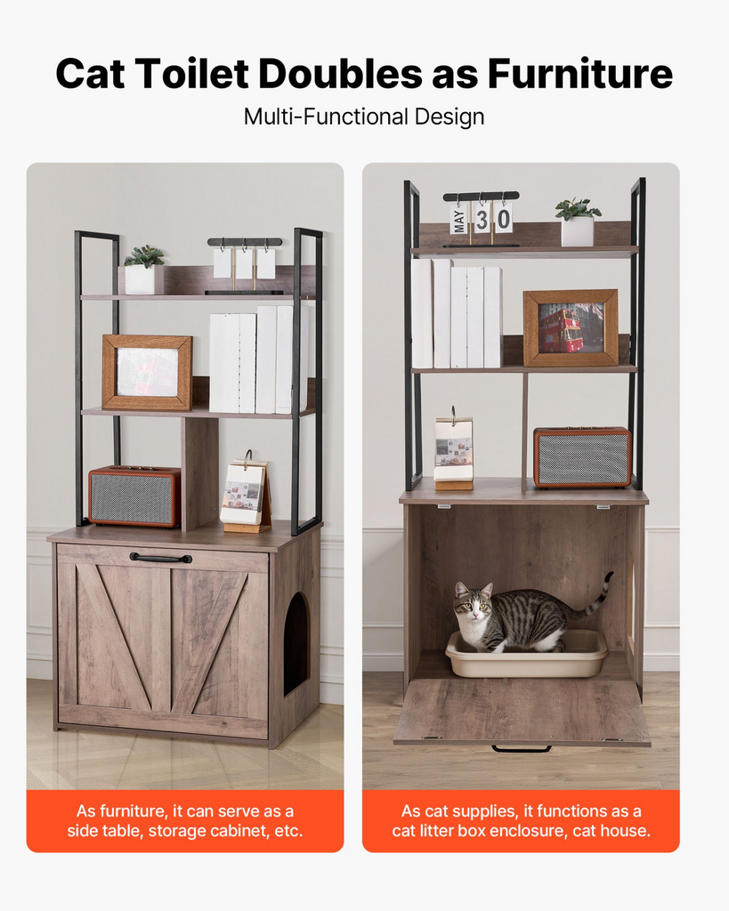 Glamorous Pups : VEVOR Cat Litter Box Enclosure Furniture – 23.6" Hidden Litter Box Cabinet with Storage Shelves | Modern Waterproof Cat Washroom Side Table & Cat House for Living Room