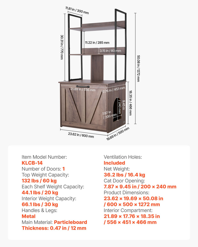 Glamorous Pups : VEVOR Cat Litter Box Enclosure Furniture – 23.6" Hidden Litter Box Cabinet with Storage Shelves | Modern Waterproof Cat Washroom Side Table & Cat House for Living Room