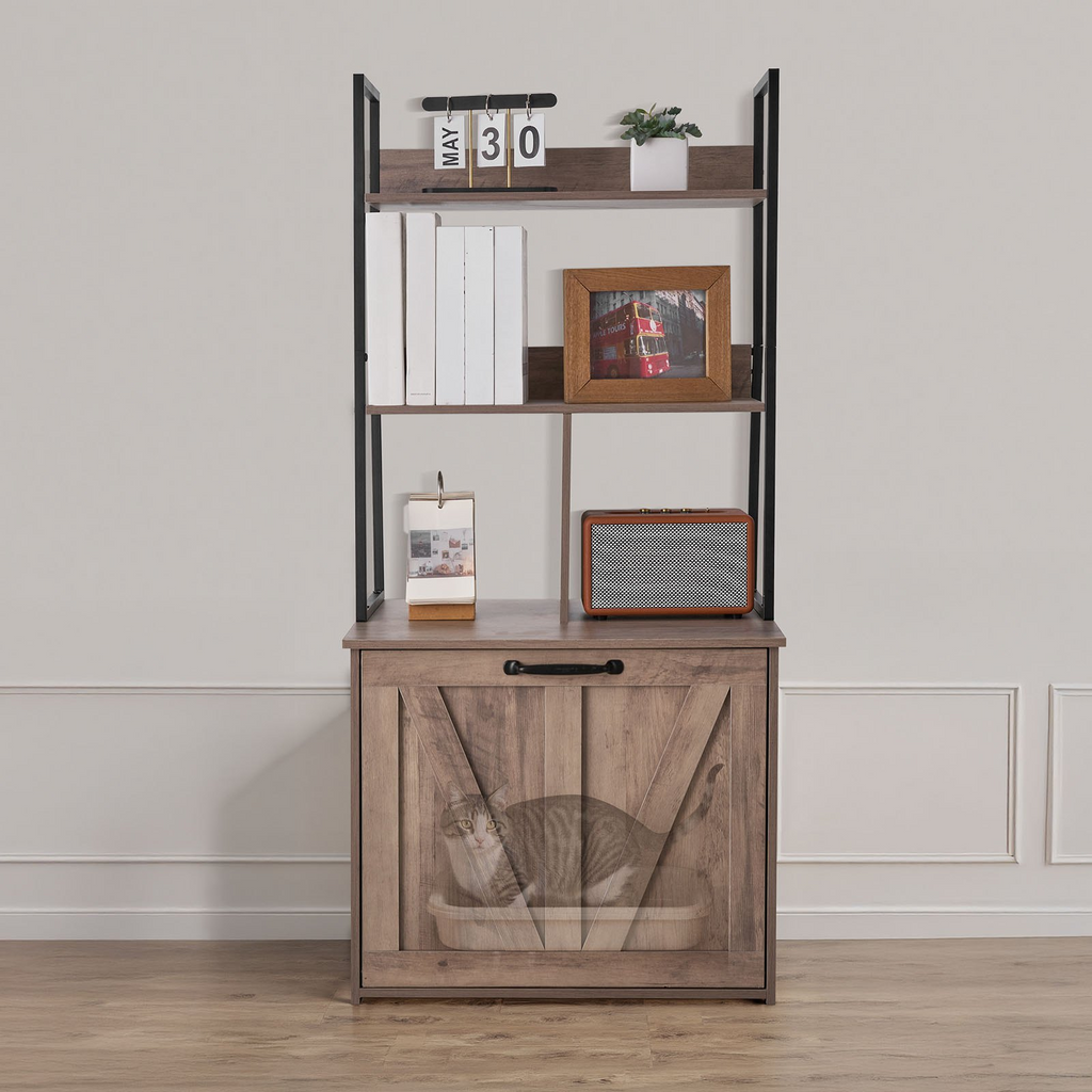 Glamorous Pups : VEVOR Cat Litter Box Enclosure Furniture – 23.6" Hidden Litter Box Cabinet with Storage Shelves | Modern Waterproof Cat Washroom Side Table & Cat House for Living Room