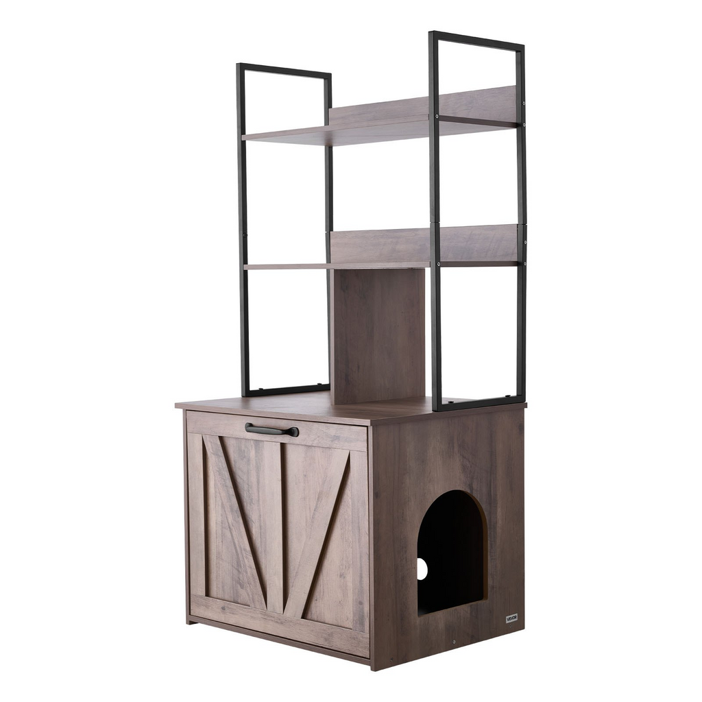 Glamorous Pups : VEVOR Cat Litter Box Enclosure Furniture – 23.6" Hidden Litter Box Cabinet with Storage Shelves | Modern Waterproof Cat Washroom Side Table & Cat House for Living Room