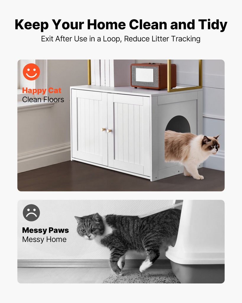 Glamorous Pups : VEVOR Cat Litter Box Enclosure Furniture – 27.6" Hidden Litter Box Cabinet with Metal Legs & 2-Tier Storage Shelves | Waterproof Cat Washroom Cat House for Living Room