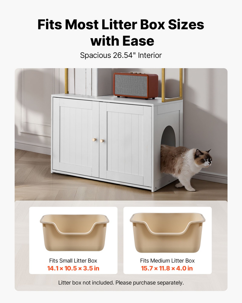 Glamorous Pups : VEVOR Cat Litter Box Enclosure Furniture – 27.6" Hidden Litter Box Cabinet with Metal Legs & 2-Tier Storage Shelves | Waterproof Cat Washroom Cat House for Living Room