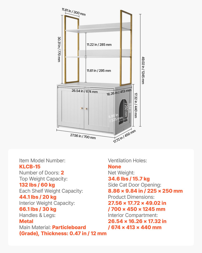 Glamorous Pups : VEVOR Cat Litter Box Enclosure Furniture – 27.6" Hidden Litter Box Cabinet with Metal Legs & 2-Tier Storage Shelves | Waterproof Cat Washroom Cat House for Living Room