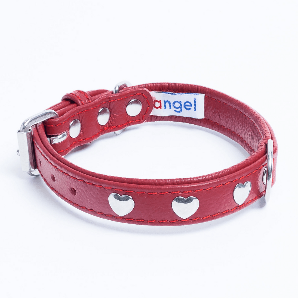 Glamorous Pups : Rotterdam Hearts Leather Dog Collar – Genuine Leather Heart-Studded Collar for Stylish Pups