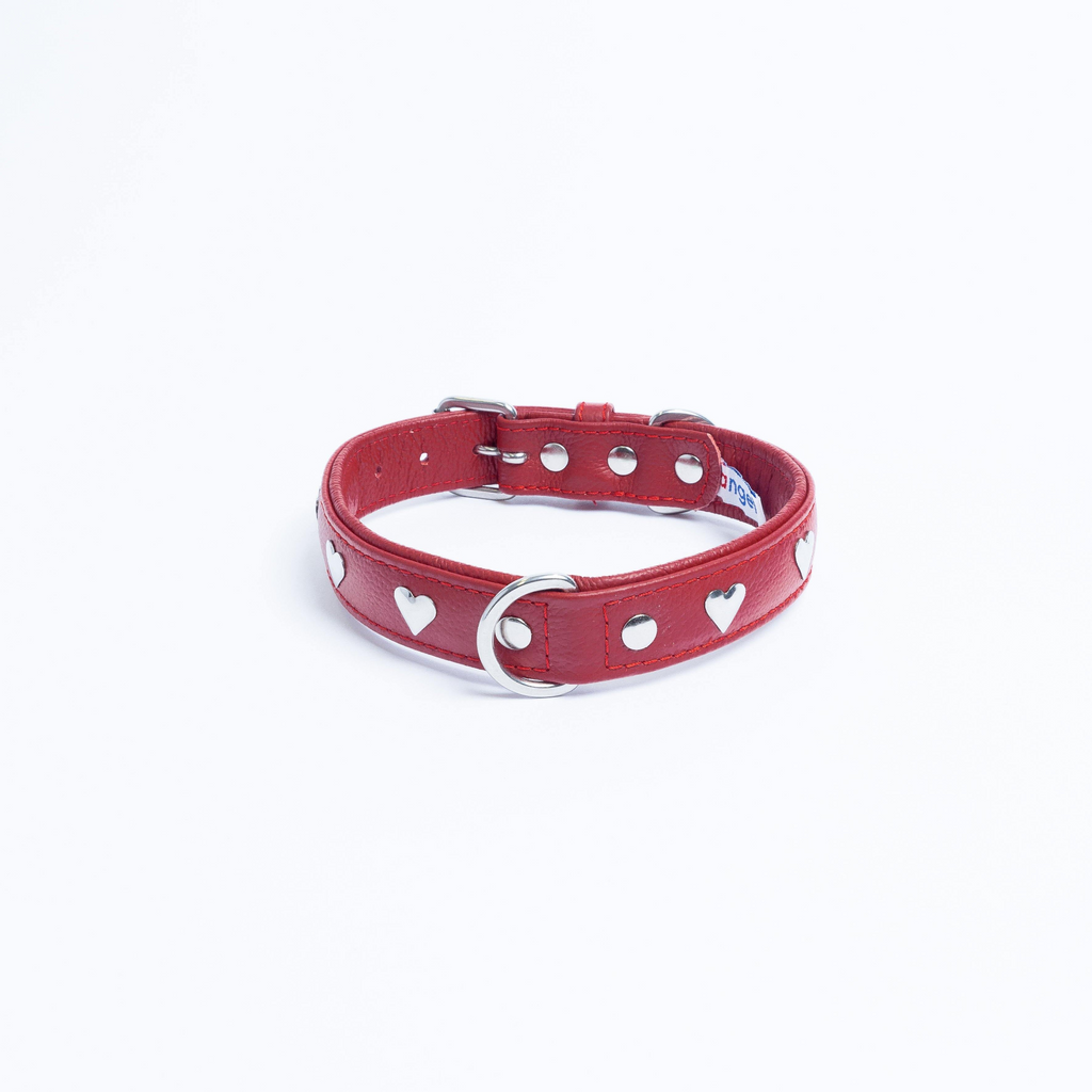 Glamorous Pups : Rotterdam Hearts Leather Dog Collar – Genuine Leather Heart-Studded Collar for Stylish Pups