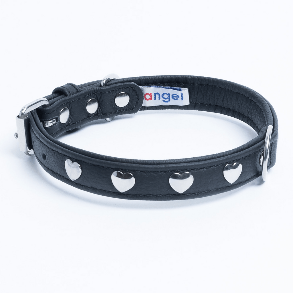 Glamorous Pups : Rotterdam Hearts Leather Dog Collar – Genuine Leather Heart-Studded Collar for Stylish Pups