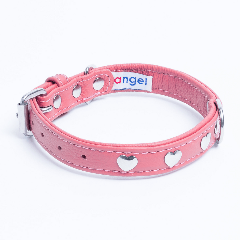 Glamorous Pups : Rotterdam Hearts Leather Dog Collar – Genuine Leather Heart-Studded Collar for Stylish Pups