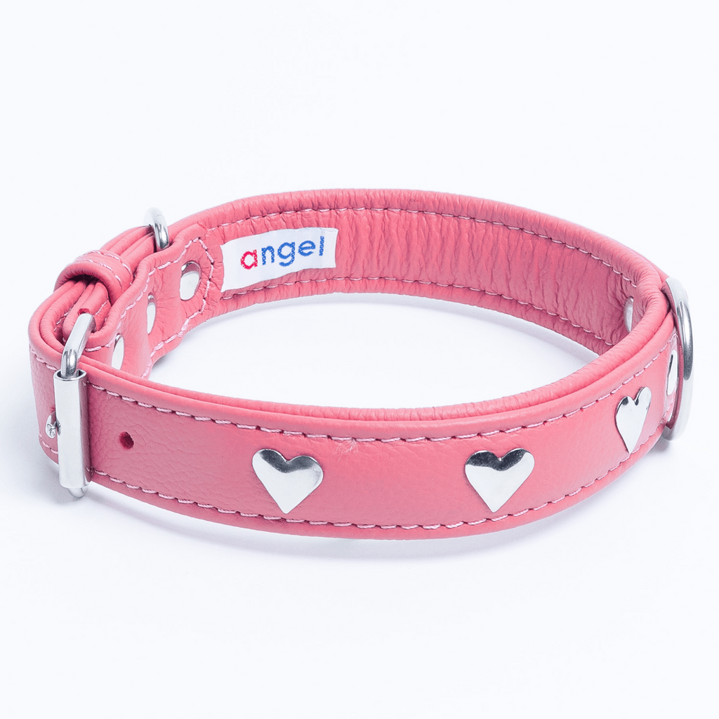 Glamorous Pups : Rotterdam Hearts Leather Dog Collar – Genuine Leather Heart-Studded Collar for Stylish Pups
