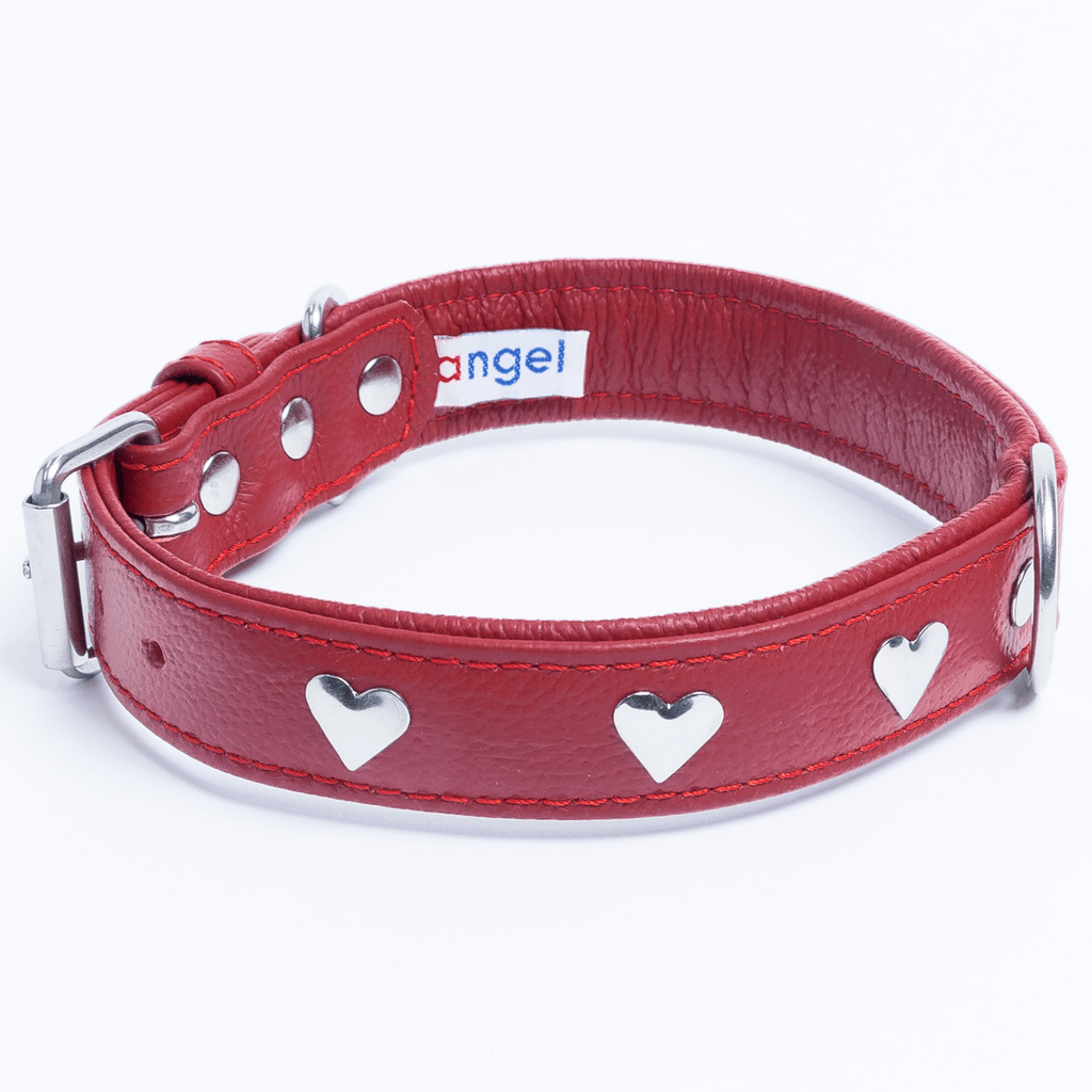 Glamorous Pups : Rotterdam Hearts Leather Dog Collar – Genuine Leather Heart-Studded Collar for Stylish Pups