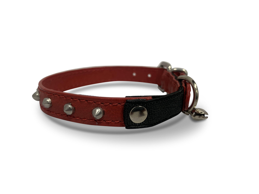 Glamorous Pups : Studded Leather Safety Cat Collar – Genuine Leather with Riveted Studs & Breakaway Stretch for Stylish, Safe Cats