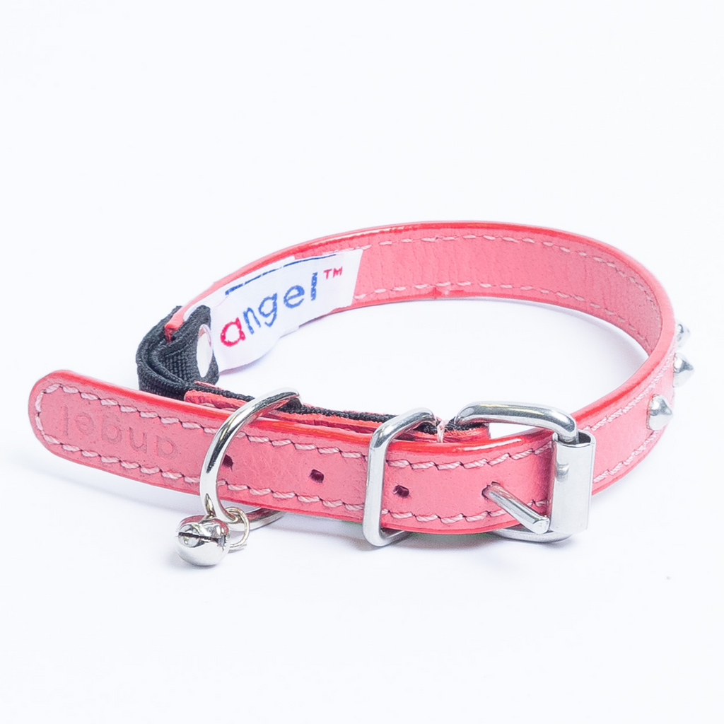 Glamorous Pups : Studded Leather Safety Cat Collar – Genuine Leather with Riveted Studs & Breakaway Stretch for Stylish, Safe Cats