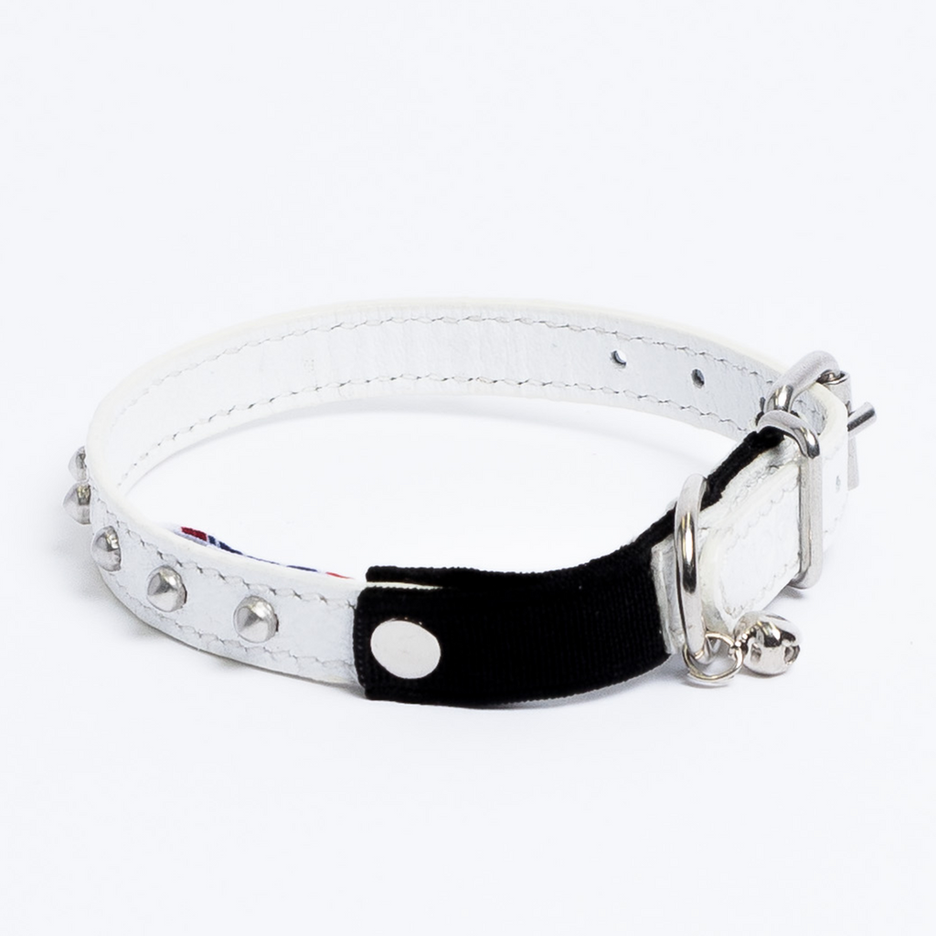 Glamorous Pups : Studded Leather Safety Cat Collar – Genuine Leather with Riveted Studs & Breakaway Stretch for Stylish, Safe Cats