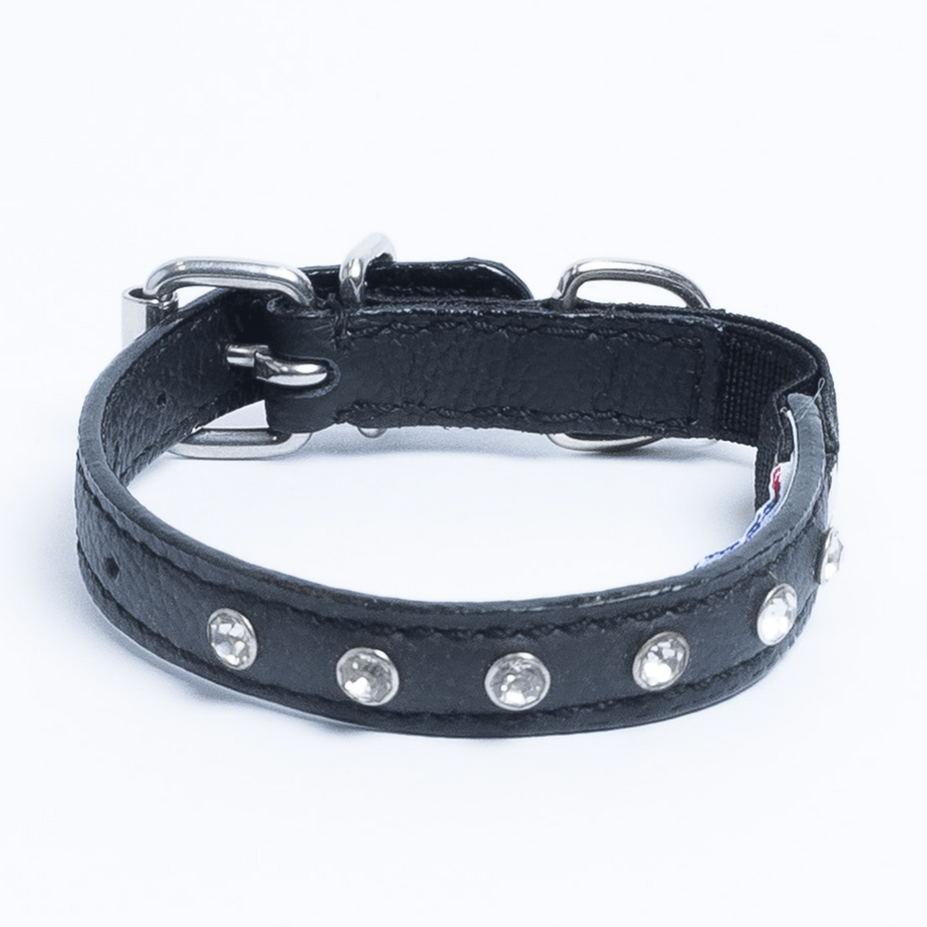 Glamorous Pups : Athens Rhinestone Cat Collar – Genuine Leather Sparkle Collar with Breakaway Safety & Bell