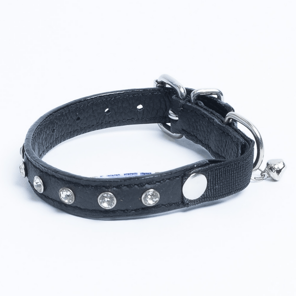 Glamorous Pups : Athens Rhinestone Cat Collar – Genuine Leather Sparkle Collar with Breakaway Safety & Bell