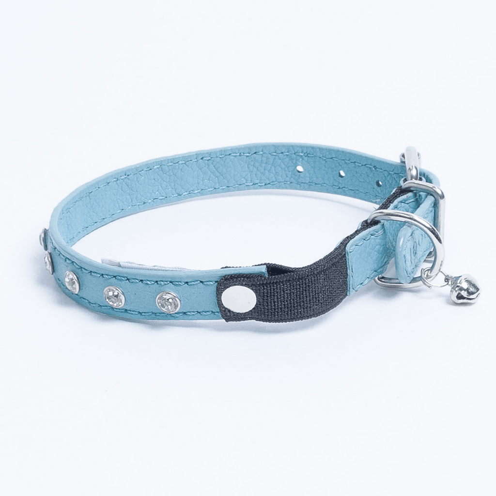 Glamorous Pups : Athens Rhinestone Cat Collar – Genuine Leather Sparkle Collar with Breakaway Safety & Bell