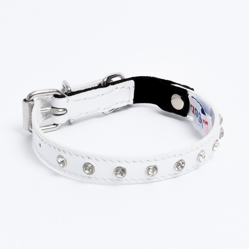 Glamorous Pups : Athens Rhinestone Cat Collar – Genuine Leather Sparkle Collar with Breakaway Safety & Bell