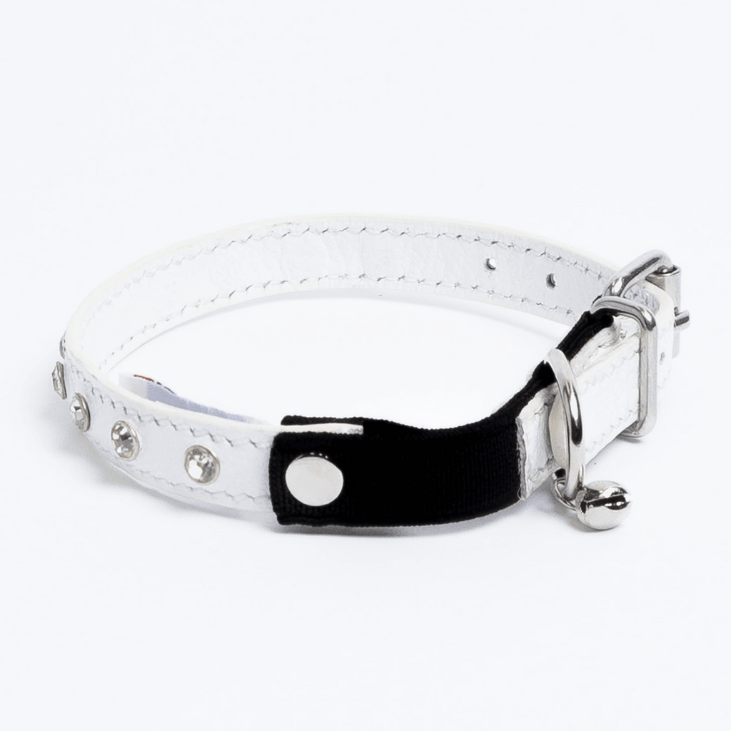 Glamorous Pups : Athens Rhinestone Cat Collar – Genuine Leather Sparkle Collar with Breakaway Safety & Bell