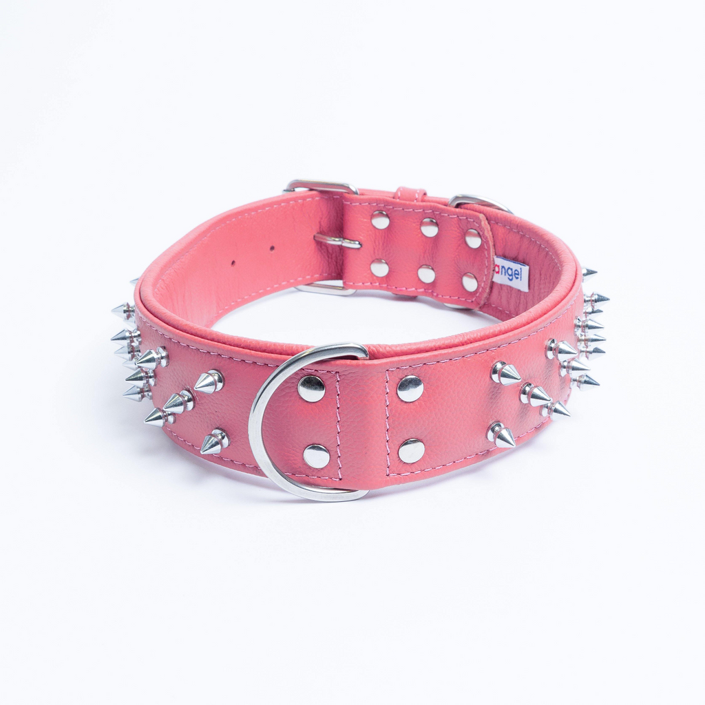 Glamorous Pups : Amsterdam Multi-Line Spiked Leather Dog Collar – Luxury Genuine Leather Power Collar with Stainless Steel Hardware
