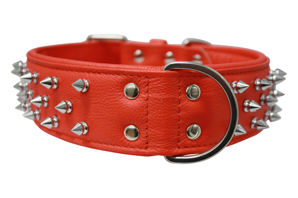 Glamorous Pups : Amsterdam Multi-Line Spiked Leather Dog Collar – Luxury Genuine Leather Power Collar with Stainless Steel Hardware