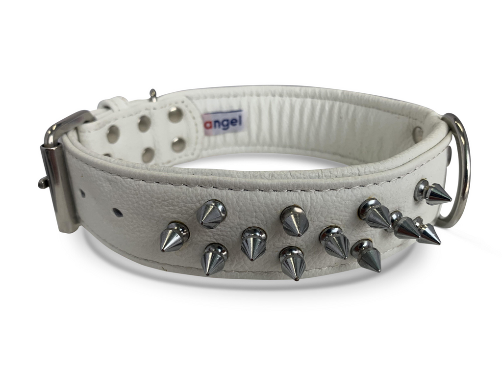 Glamorous Pups : Amsterdam Multi-Line Spiked Leather Dog Collar – Luxury Genuine Leather Power Collar with Stainless Steel Hardware
