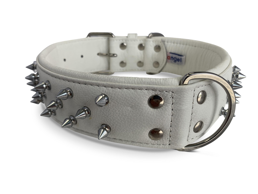 Glamorous Pups : Amsterdam Multi-Line Spiked Leather Dog Collar – Luxury Genuine Leather Power Collar with Stainless Steel Hardware