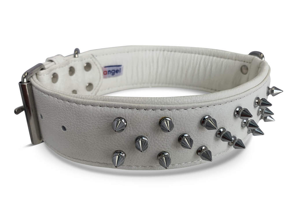 Glamorous Pups : Amsterdam Multi-Line Spiked Leather Dog Collar – Luxury Genuine Leather Power Collar with Stainless Steel Hardware