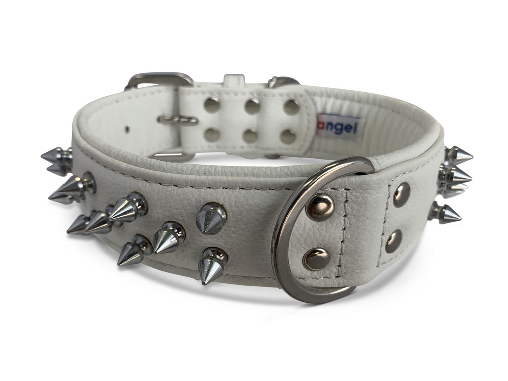 Glamorous Pups : Amsterdam Multi-Line Spiked Leather Dog Collar – Luxury Genuine Leather Power Collar with Stainless Steel Hardware