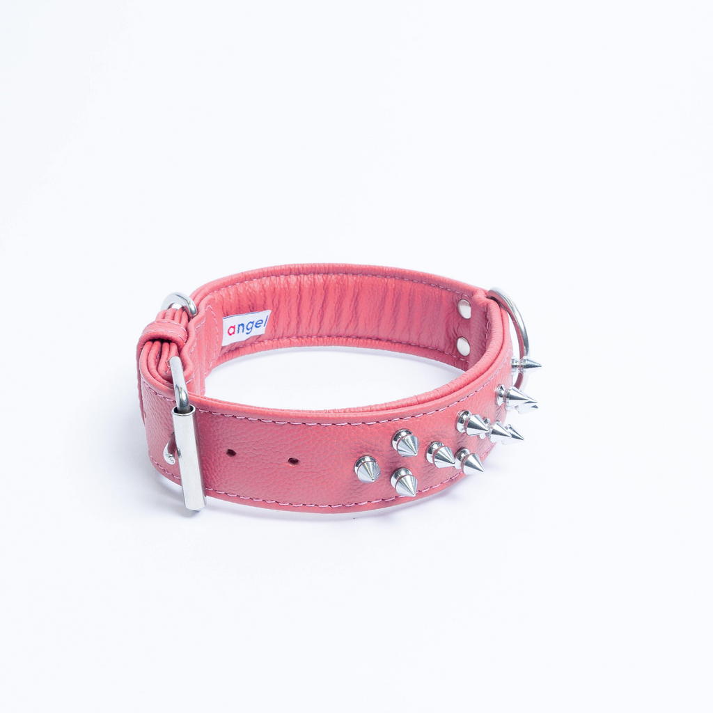 Glamorous Pups : Amsterdam Multi-Line Spiked Leather Dog Collar – Luxury Genuine Leather Power Collar with Stainless Steel Hardware