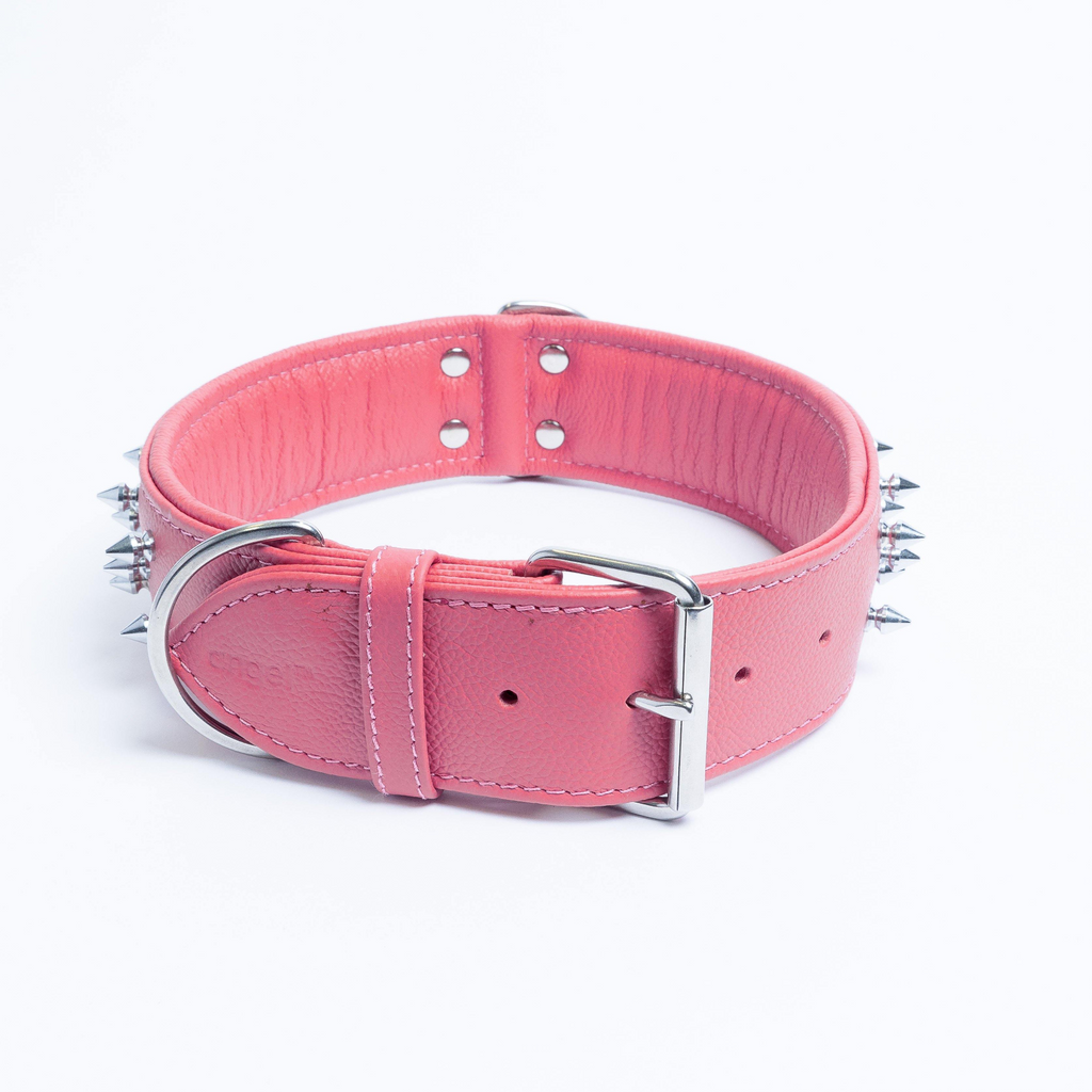 Glamorous Pups : Amsterdam Multi-Line Spiked Leather Dog Collar – Luxury Genuine Leather Power Collar with Stainless Steel Hardware