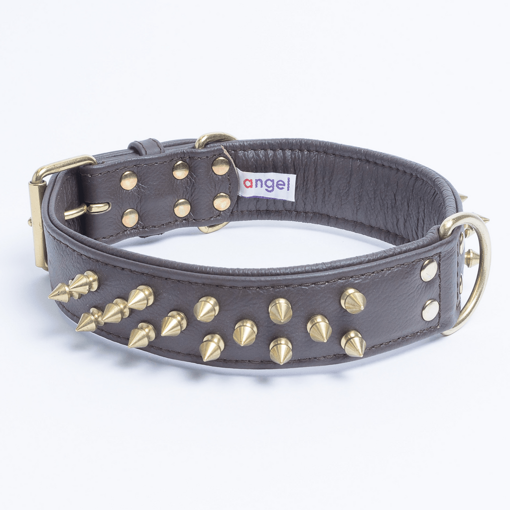 Glamorous Pups : Amsterdam Multi-Line Spiked Leather Dog Collar – Luxury Genuine Leather Power Collar with Stainless Steel Hardware