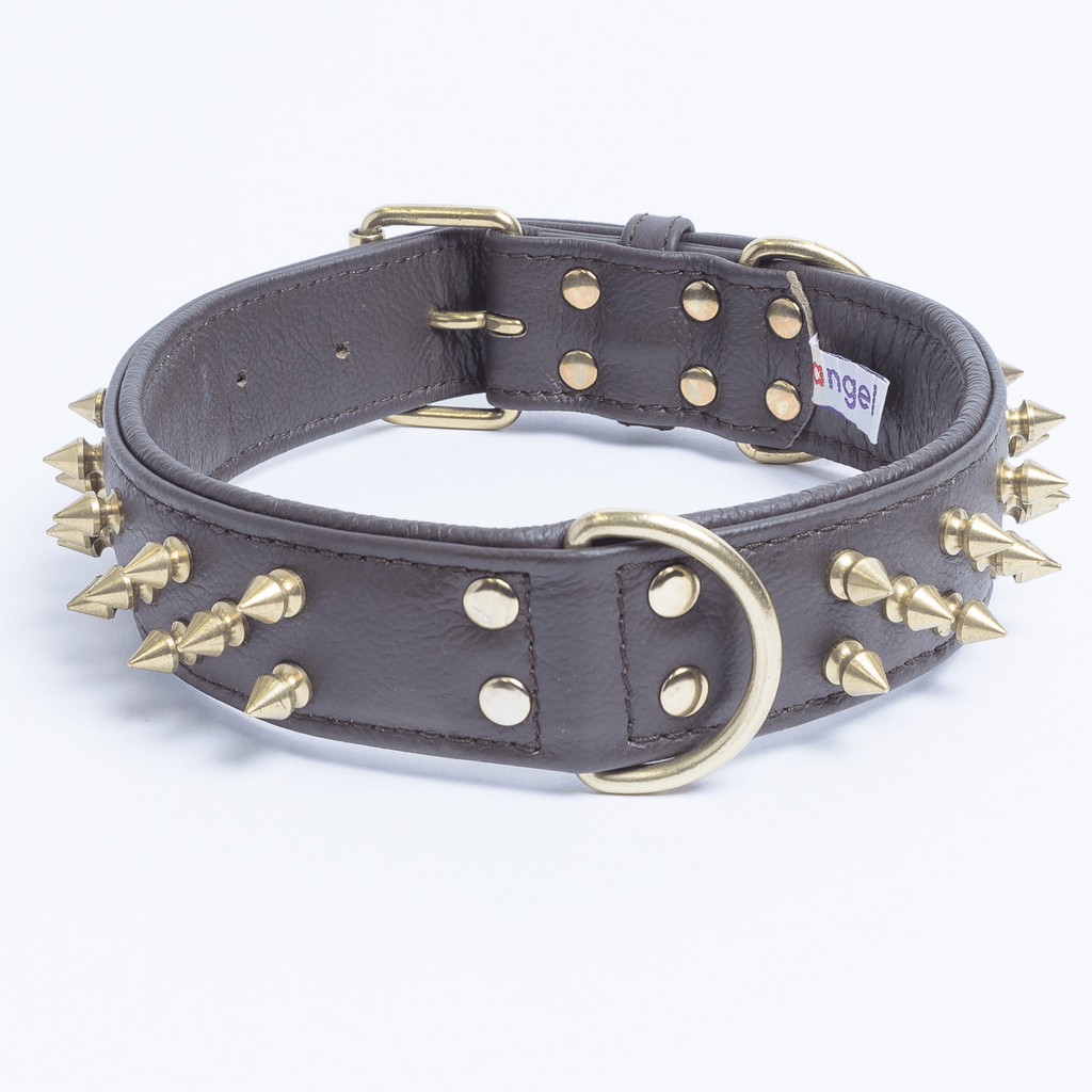 Glamorous Pups : Amsterdam Multi-Line Spiked Leather Dog Collar – Luxury Genuine Leather Power Collar with Stainless Steel Hardware