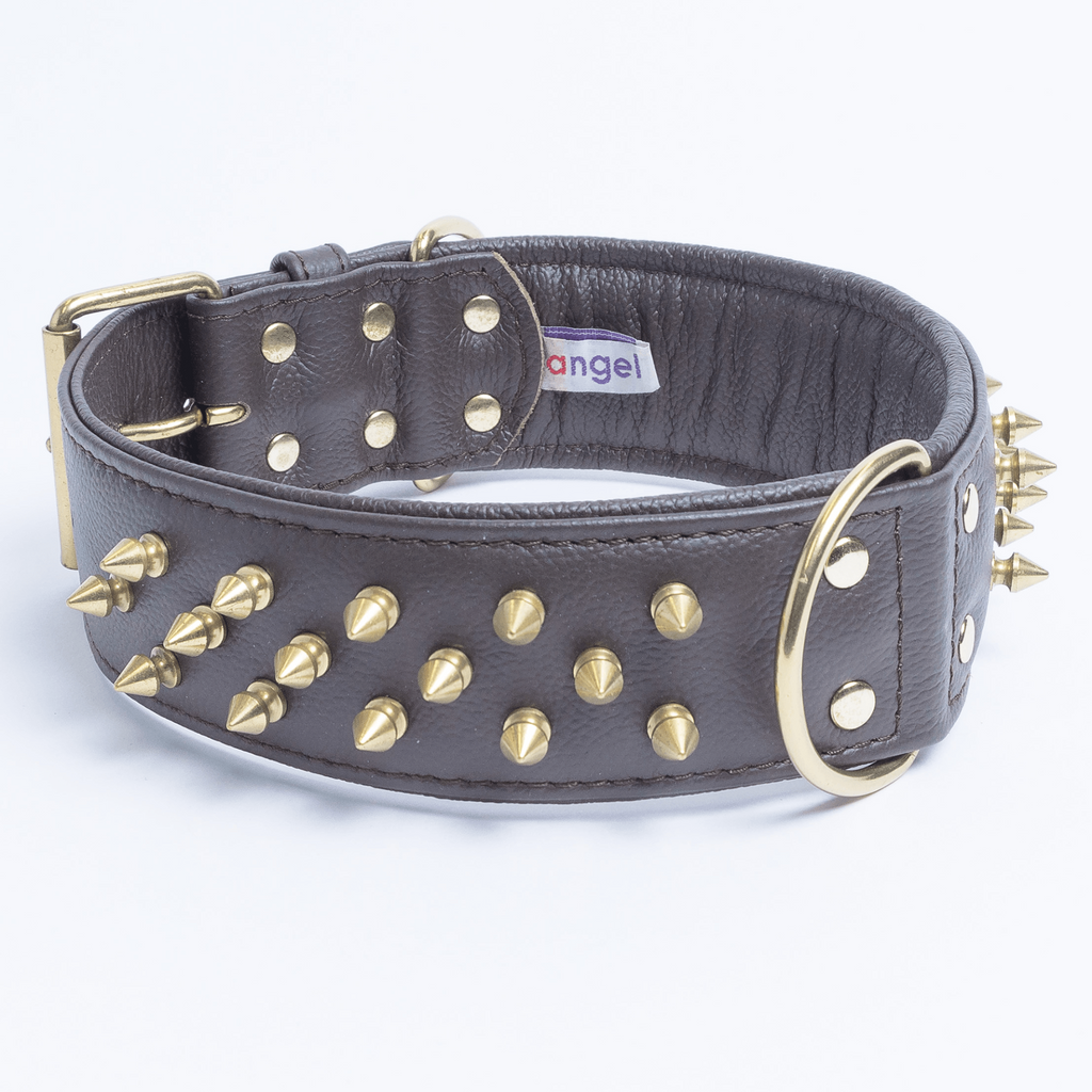 Glamorous Pups : Amsterdam Multi-Line Spiked Leather Dog Collar – Luxury Genuine Leather Power Collar with Stainless Steel Hardware