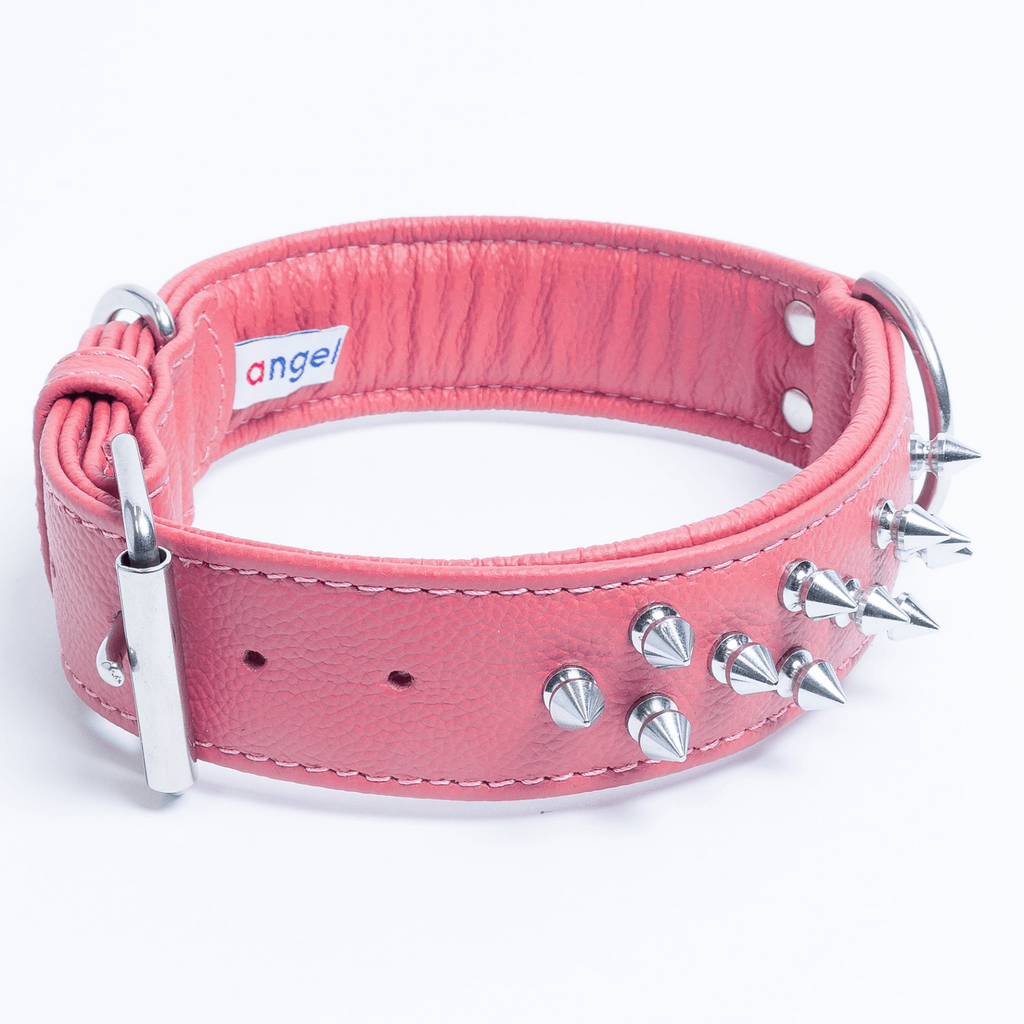 Glamorous Pups : Amsterdam Multi-Line Spiked Leather Dog Collar – Luxury Genuine Leather Power Collar with Stainless Steel Hardware
