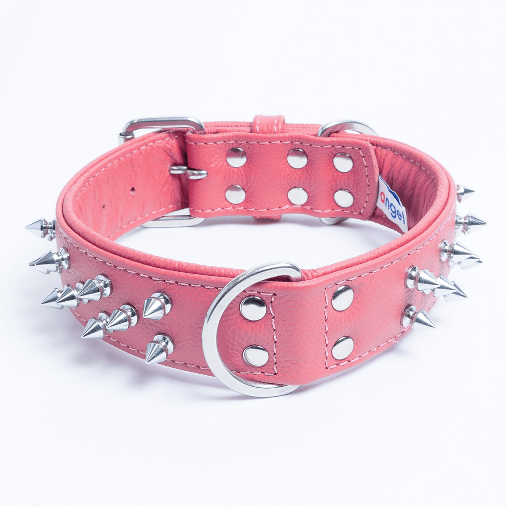 Glamorous Pups : Amsterdam Multi-Line Spiked Leather Dog Collar – Luxury Genuine Leather Power Collar with Stainless Steel Hardware