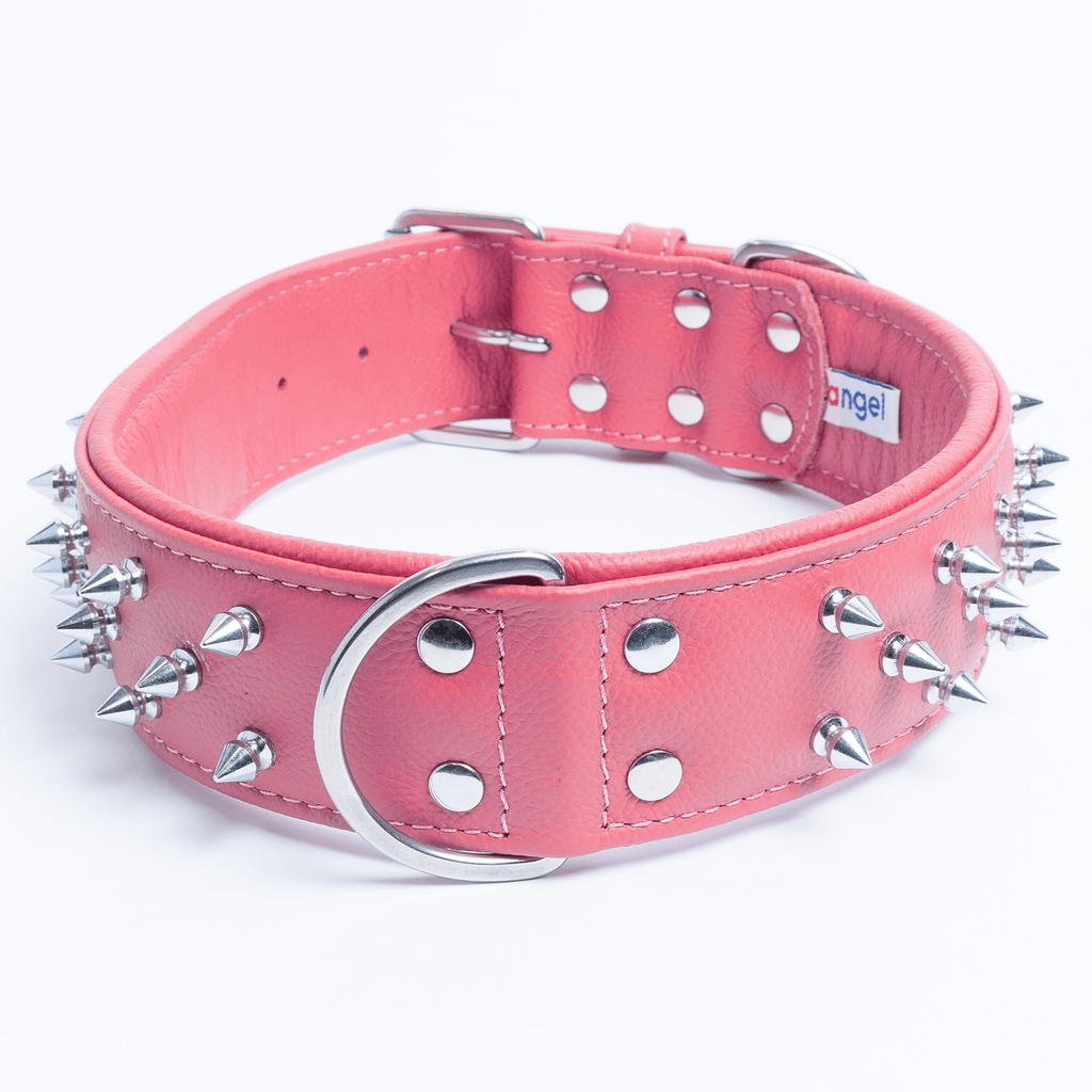 Glamorous Pups : Amsterdam Multi-Line Spiked Leather Dog Collar – Luxury Genuine Leather Power Collar with Stainless Steel Hardware