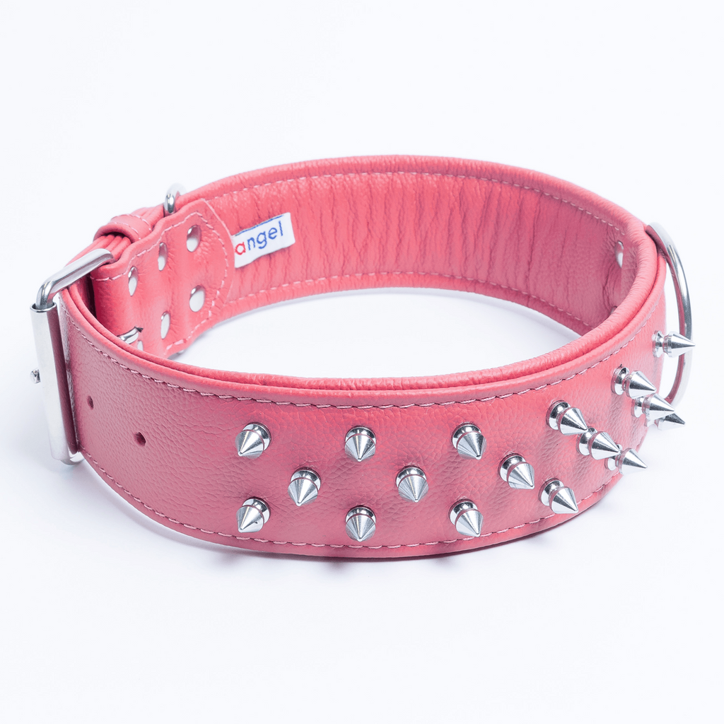 Glamorous Pups : Amsterdam Multi-Line Spiked Leather Dog Collar – Luxury Genuine Leather Power Collar with Stainless Steel Hardware